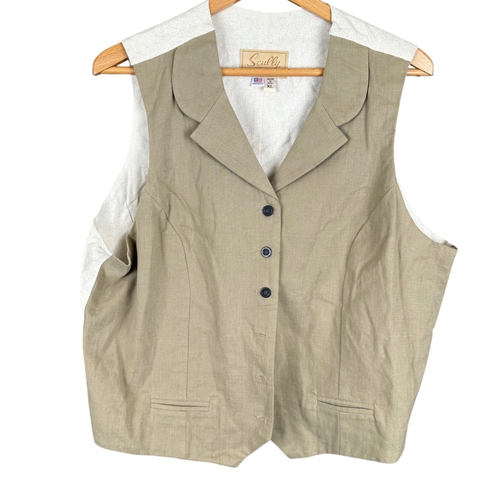 Scully Mens Western Vest XL Tan Cotton Paisley Back Notched Lapel RW531 USA Made